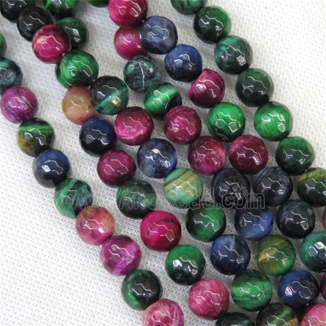 faceted round Tiger eye stone beads, mixed color, B-grade