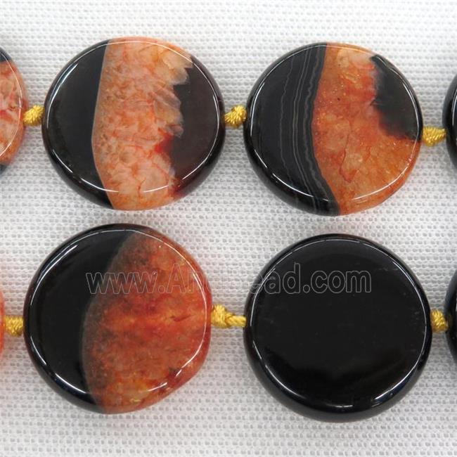 orange Druzy Agate circle coin beads
