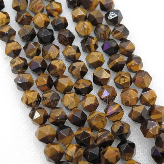 Tiger eye stone Beads, faceted round, starcut