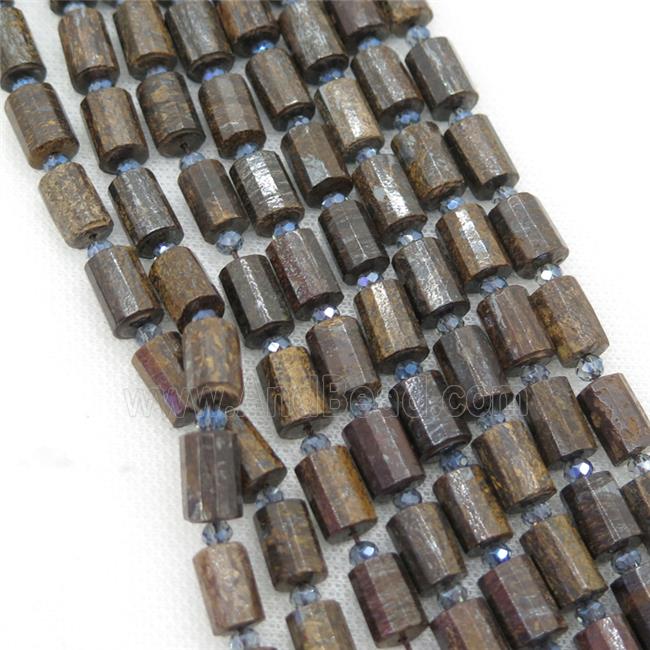 Bronzite Tube Beads, faceted cylinder