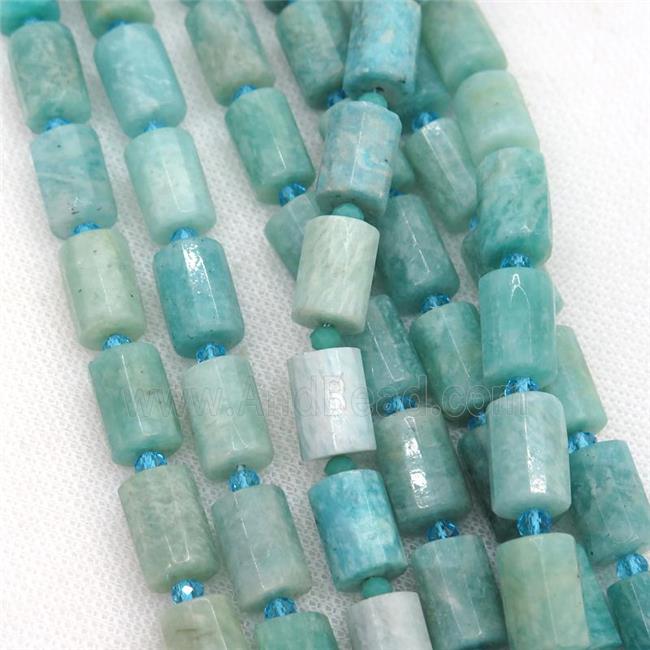 green Amazonite tube Beads, faceted cylinder