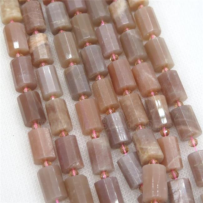 Peach Moonstone Column Beads Faceted Cylinder