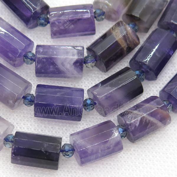 Natural Purple Amethyst tube Beads Faceted Column