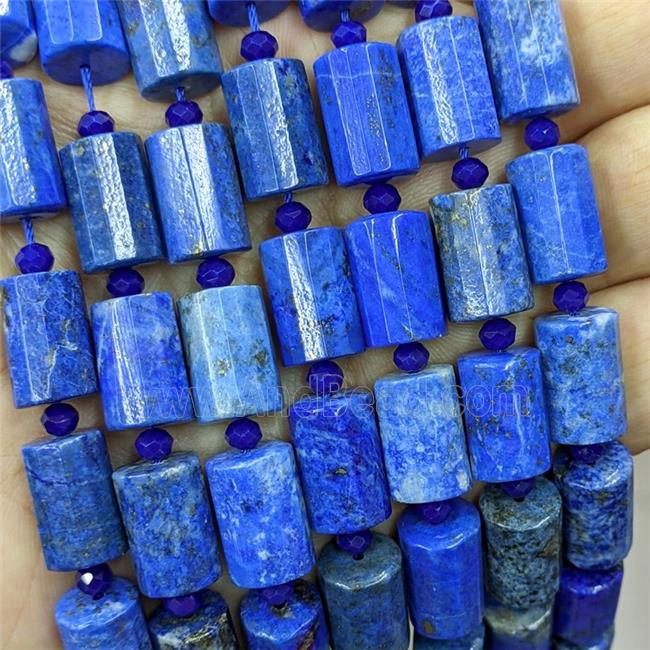 Natural blue Lapis Lazuli Beads faceted tube Lazurite