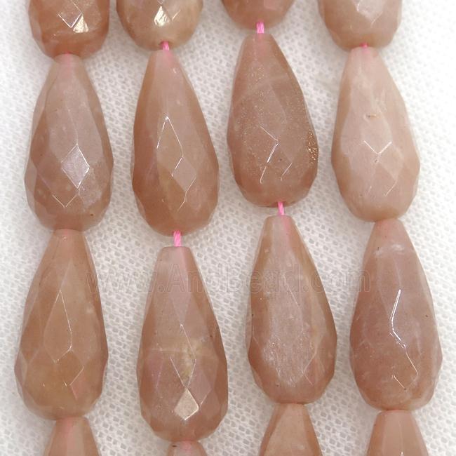 peach Moonstone Beads, faceted teardrop