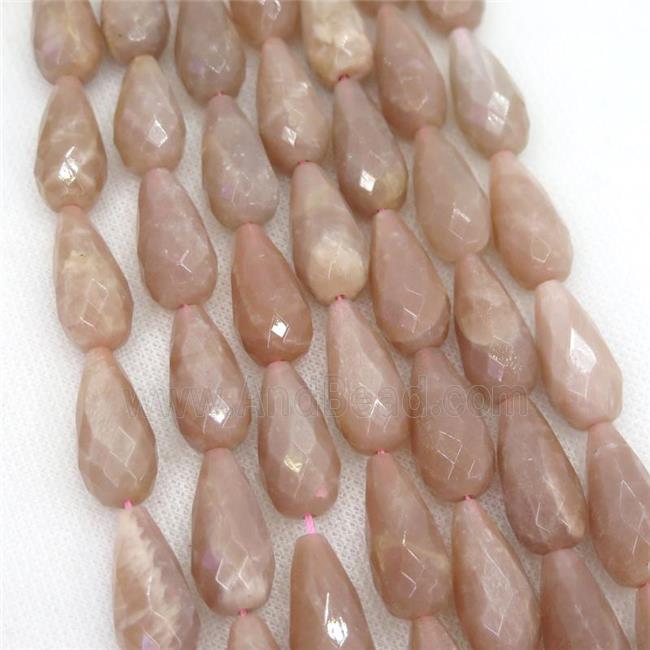 peach Moonstone Beads, faceted teardrop