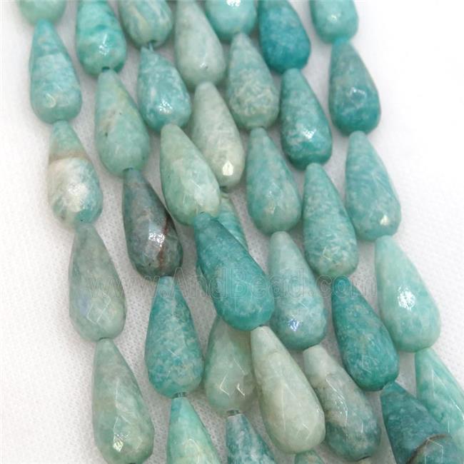 green Amazonite Beads, faceted teardrop