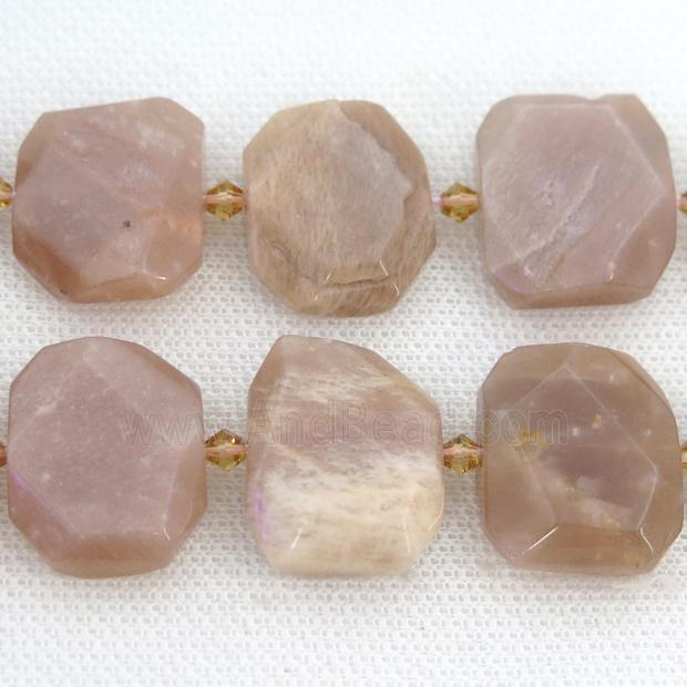 peach Moonstone Beads, faceted rectangle