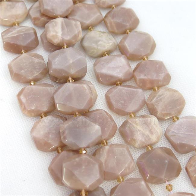 peach Moonstone Beads, faceted rectangle