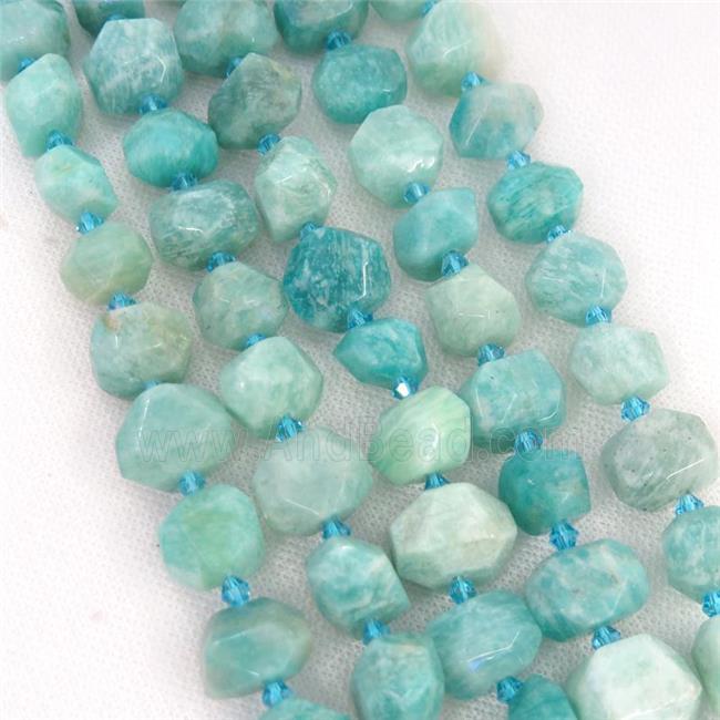 green Amazonite Beads, faceted freeform