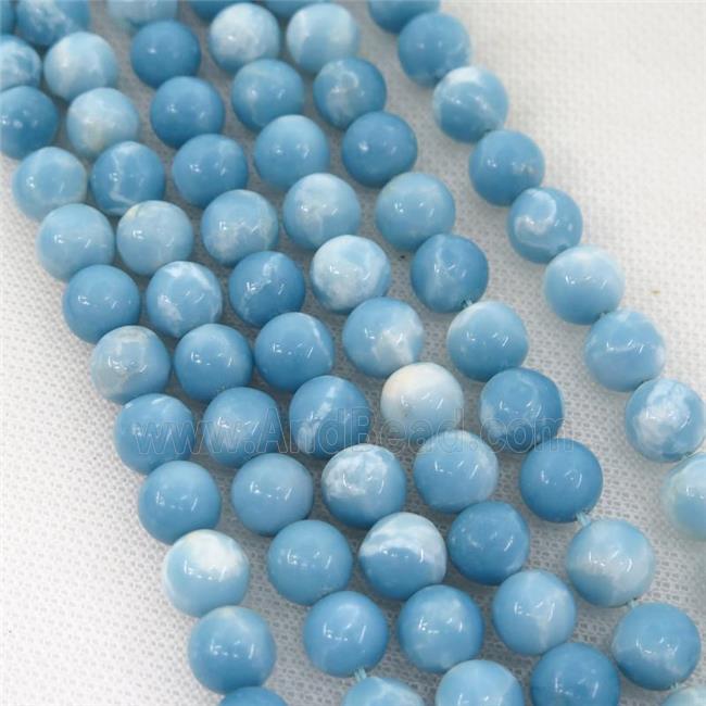 Assembled Larimar Beads, smooth round, blue dye