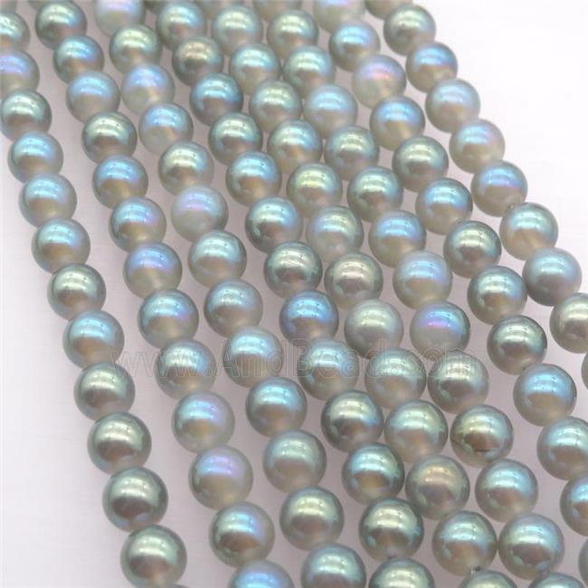 round white Agate Beads with graygreen electroplated