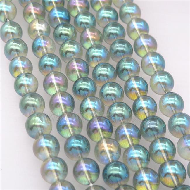 round Synthetic Quartz Beads with green electroplated