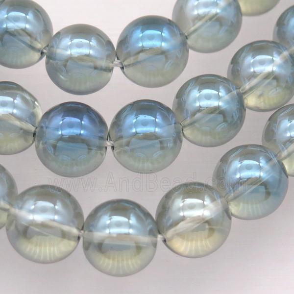 round Synthetic Quartz Beads with grayblue electroplated