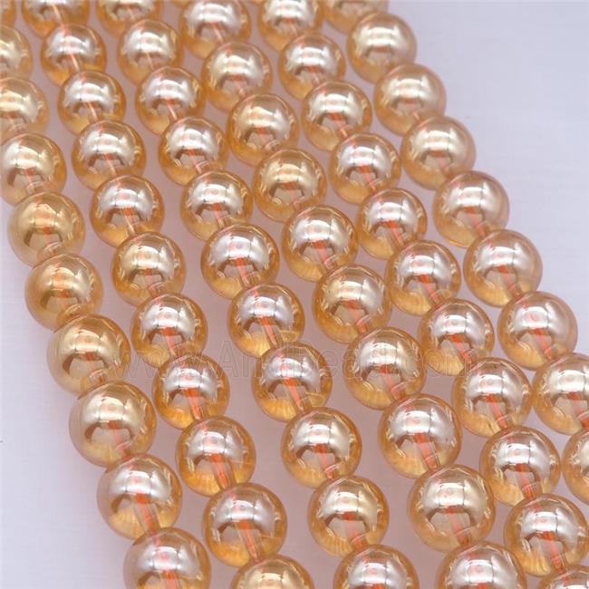 round Synthetic Quartz Beads with champagne electroplated