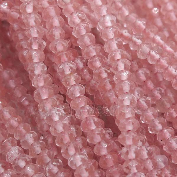 pink watermelon quartz beads, faceted rondelle