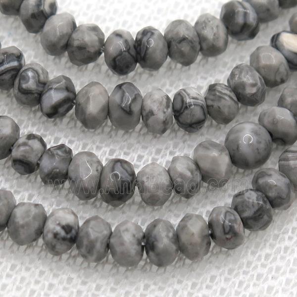 Gray Map Jasper Beads Faceted Rondelle