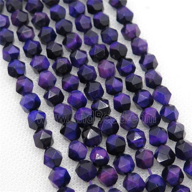 purple Tiger eye stone beads, starcut, faceted round