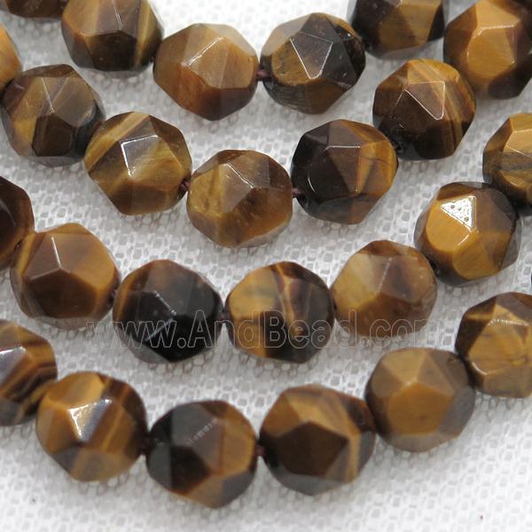 natural Tiger eye stone beads, starcut, faceted round