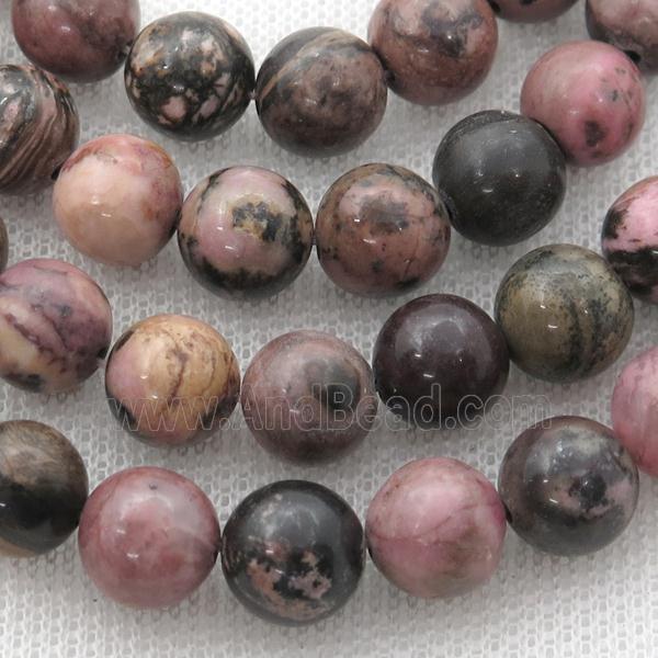 Natural Chinese Rhodonite Beads Pink Smooth Round