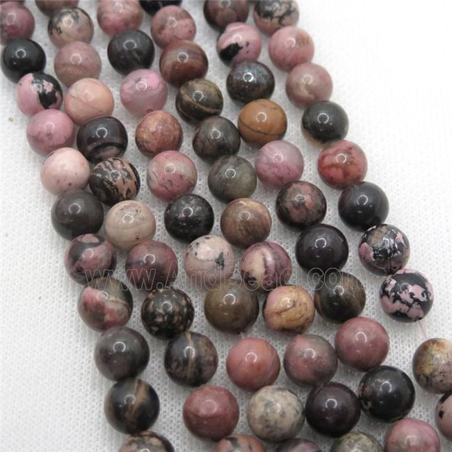 Natural Chinese Rhodonite Beads Pink Smooth Round