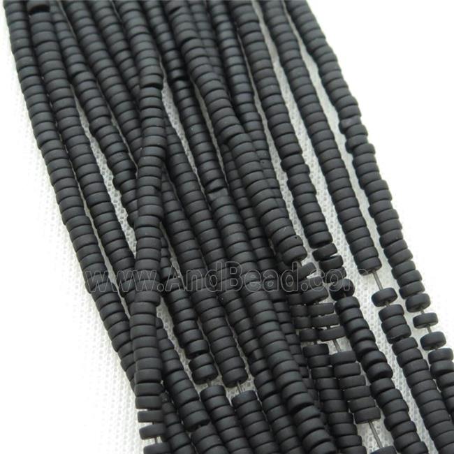 black jasper heishi beads, matte