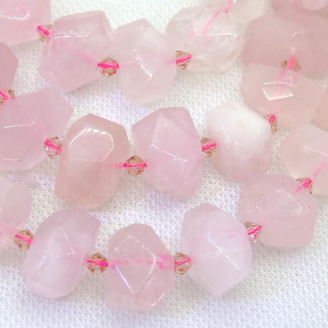Rose Quartz nugget beads, faceted freeform