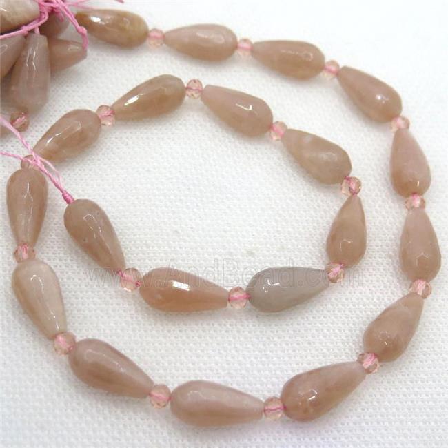 peach Moonstone beads, faceted teardrop