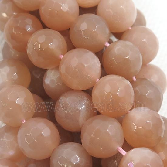 peach MoonStone Beads, faceted round, A-grade