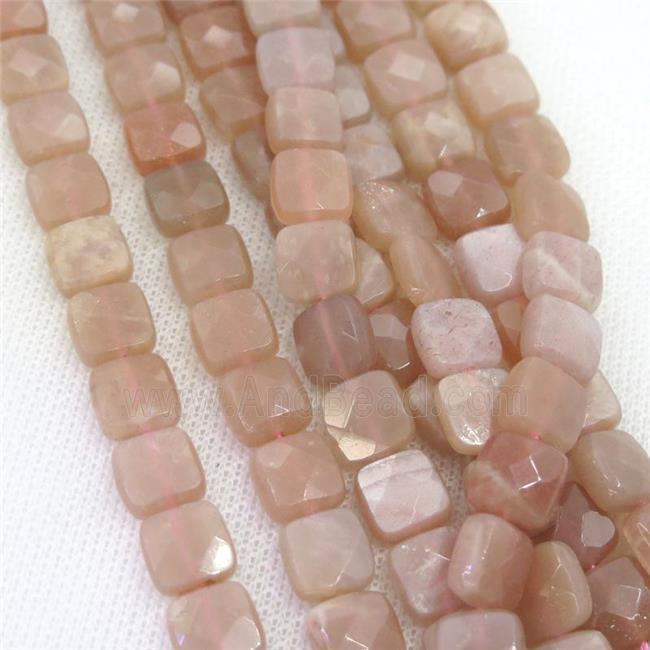 peach moonstone beads, faceted square