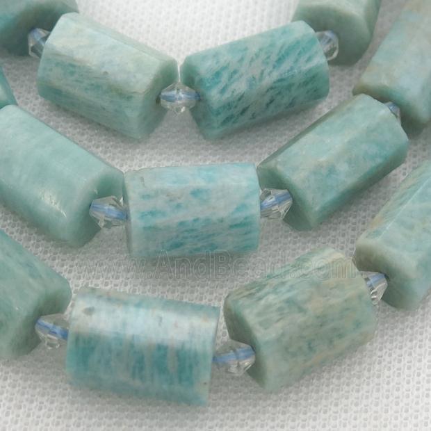 green Amazonite beads, faceted column