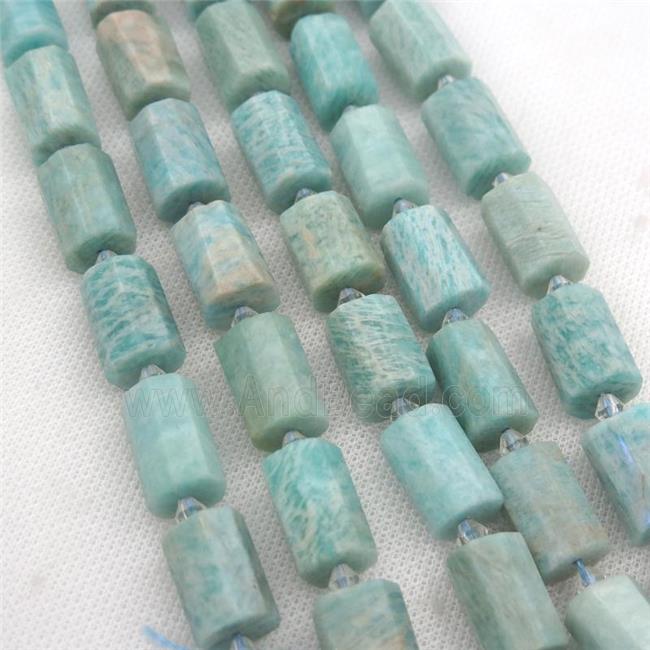green Amazonite beads, faceted column