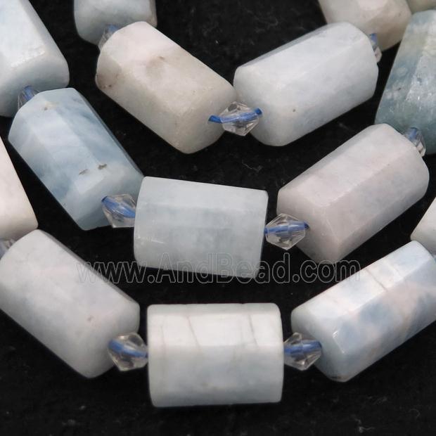 Aquamarine beads, faceted tube