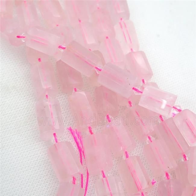 Rose Quartz beads, faceted tube