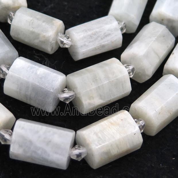white MoonStone Beads, faceted column