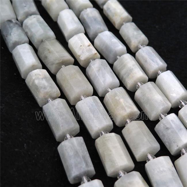 white MoonStone Beads, faceted column