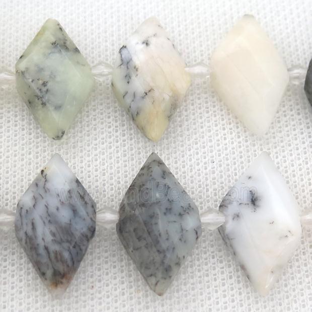 white Moss Opal rhombic beads