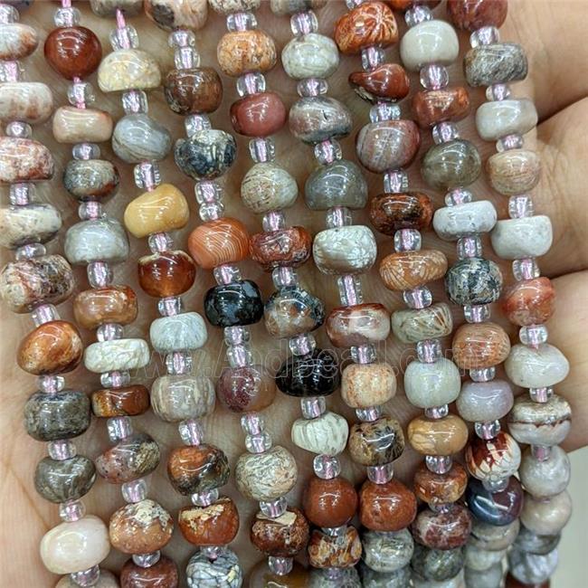 red Coral Fossil rondelle beads
