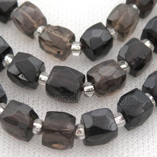 Smoky Quartz Beads, faceted cube