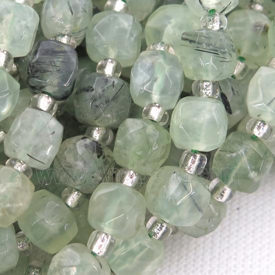 green Prehnite Beads, faceted cube