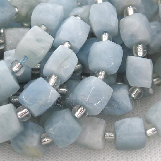 blue Aquamarine Beads, faceted cube