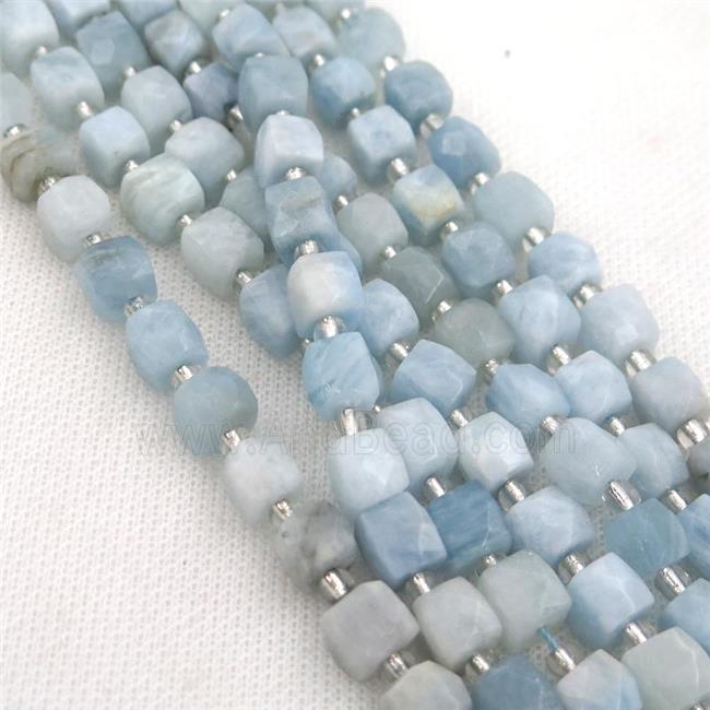 blue Aquamarine Beads, faceted cube