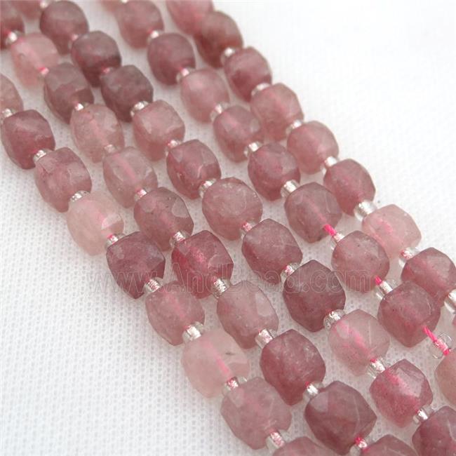 Strawberry Quartz Beads, faceted cube