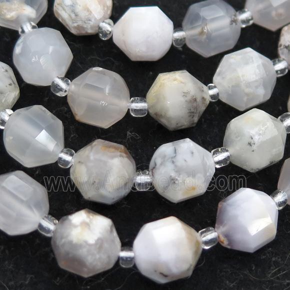 white Moss Opal stone bullet beads