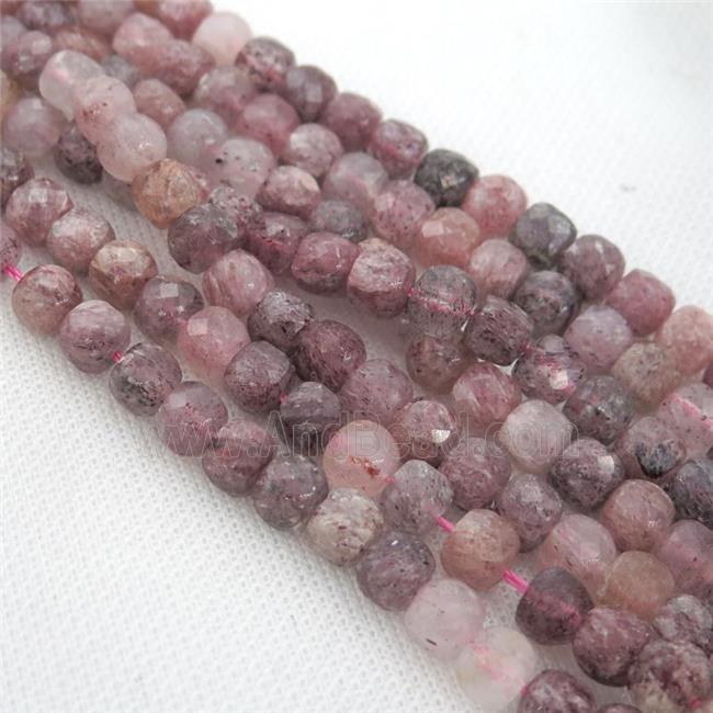Strawberry Quartz Beads, faceted cube