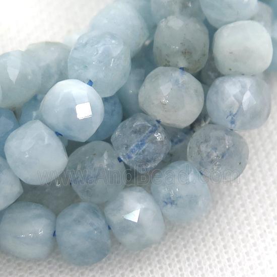 blue Aquamarine Beads, faceted cube
