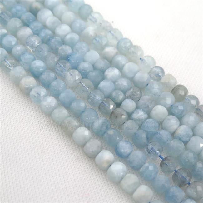 blue Aquamarine Beads, faceted cube