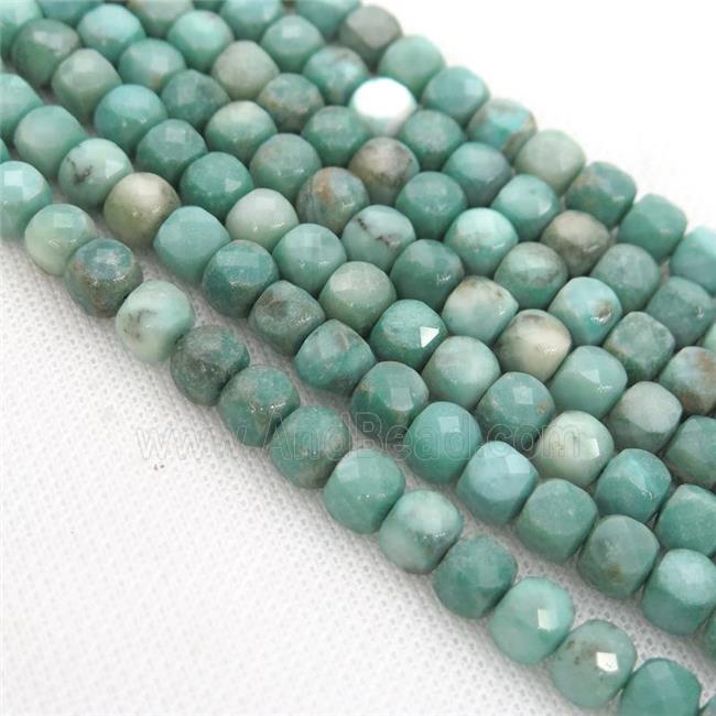 green Grass Agate Beads, faceted cube