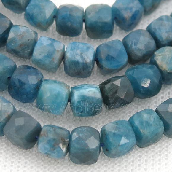 blue Apatite Beads, faceted cube