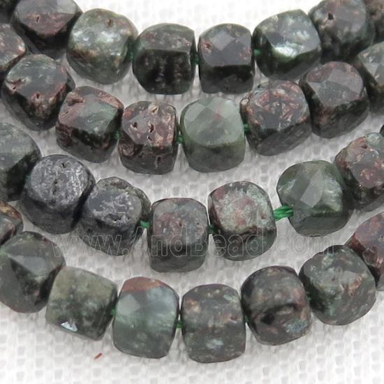 green Charoite Beads, faceted cube